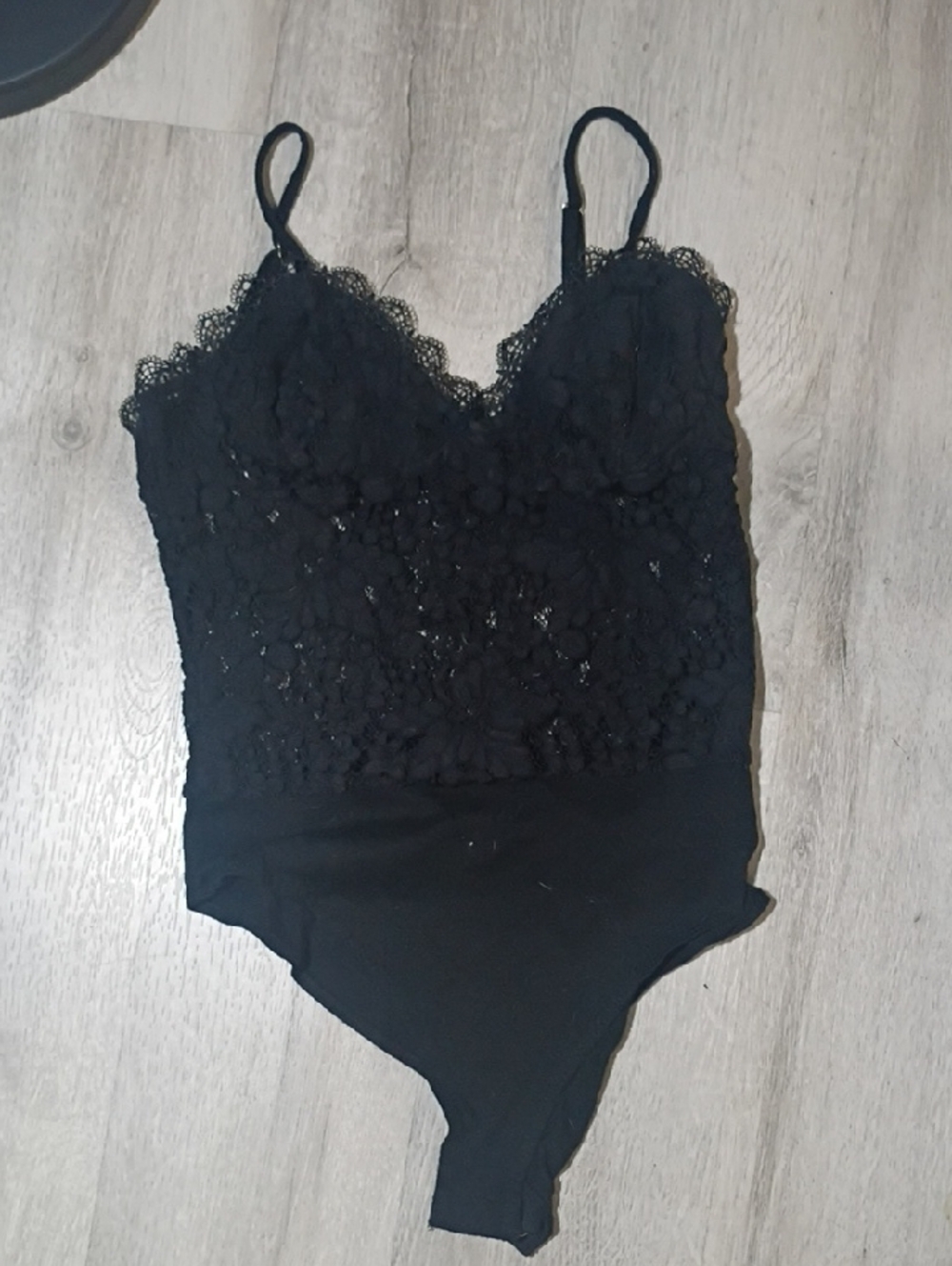 Forever 21 Black Lace Bodysuit with Scalloped Trim